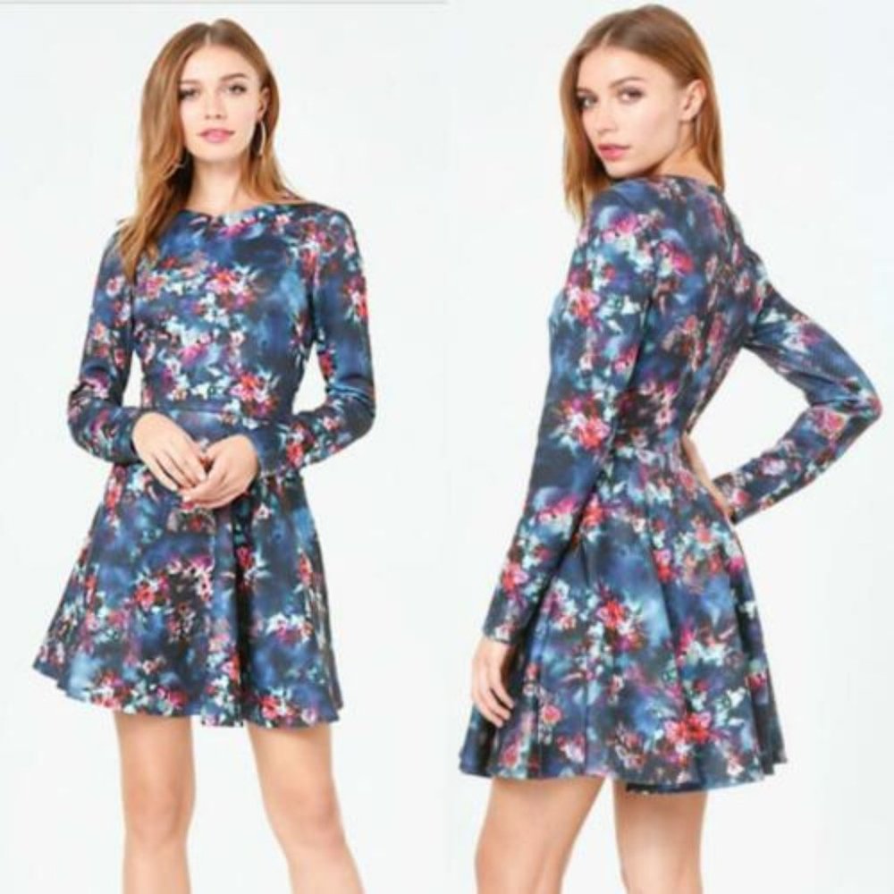 Bebe Print Jacquard Flared Dress